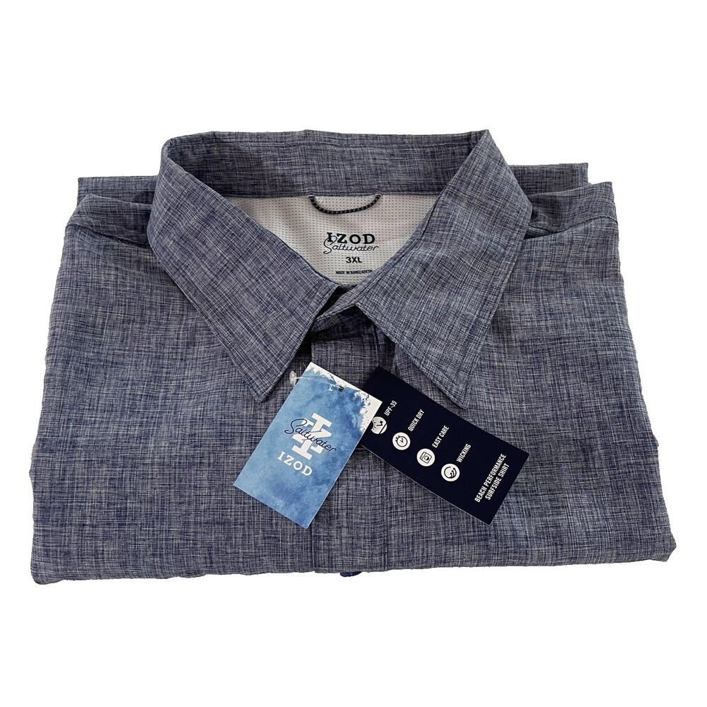 IZOD Saltwater Beach Performance Surfside Shirt UPF-35 Wicking Blue Mens 3XL NWT